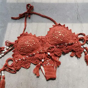 TEELYNN Sexy Bikinis de Ganchillo de 2 piezas de conjunto de las Mujeres Trajes de Baño trajes de baño Traje de baño de la Playa de boho Verano de Punto de color Naranja de Alta Calidad