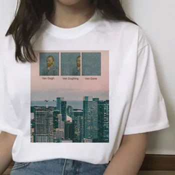 Van gogh camiseta de impresión de Arte harajuku mujeres ulzzang camiseta camiseta de los 90 Gráfico estética femme mejores camisetas de Aceite de grunge t-shirt mujer