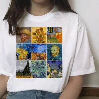 Van gogh camiseta de impresión de Arte harajuku mujeres ulzzang camiseta camiseta de los 90 Gráfico estética femme mejores camisetas de Aceite de grunge t-shirt mujer