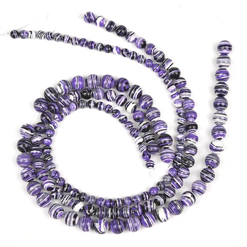 La Púrpura y la ronda perlas de Colocación de rayas blanco y Negro de la Síntesis de Púrpura Raya de color turquesa Suelta perlas