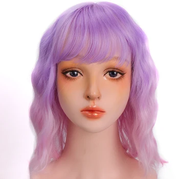 HOUYAN Corto rizado peluca de damas bob, rosa, púrpura, estilo sintética resistente al calor partido de cosplay