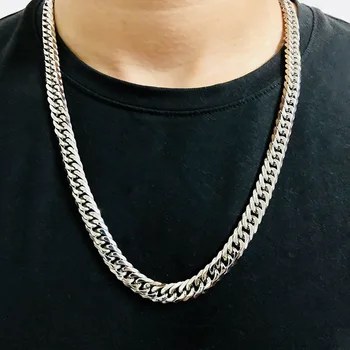 Wen Huan Cubano Enlace Collar de Cadena de los Hombres de Oro Negro de Plata de Acero Acera de la Cadena Collar de 60 cm de la Joyería de la Moda NK002