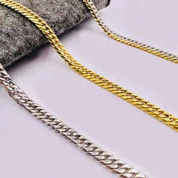 Wen Huan Cubano Enlace Collar de Cadena de los Hombres de Oro Negro de Plata de Acero Acera de la Cadena Collar de 60 cm de la Joyería de la Moda NK002