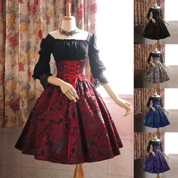 La nueva Hembra Elegante estilo Victoriano de Vestir de Manga Larga Vestido de Lolita Para las Mujeres Palacio Gótico Retro Lolita Vestido de Fiesta de Té Ropa VO823