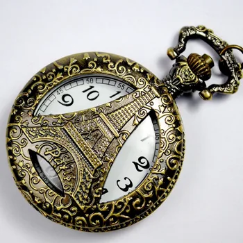 De bronce de la Torre Eiffel de París Designer Reloj de Bolsillo de Cuarzo Ocasional Fob Reloj Colgante de Collar con Cadena Para Hombres, Mujeres Regalo de Navidad