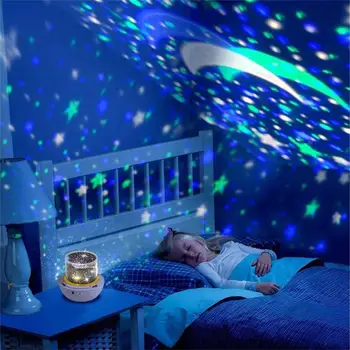 Colorido Cielo Estrellado Proyector de Luna Luz de la Noche USB funciona con Batería Carga de la Rotación de la Noche la Luz de la Lámpara de Proyección Niños Regalo
