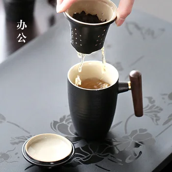 Negro de cerámica de la Oficina de la Taza con filtro y tapa de hogar tazas de cerámica de la taza de té