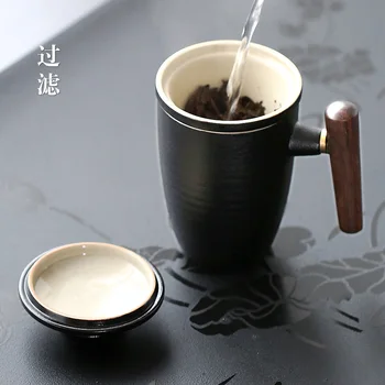 Negro de cerámica de la Oficina de la Taza con filtro y tapa de hogar tazas de cerámica de la taza de té