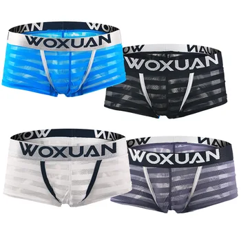 WOXUAN Lencería Sexy para Hombres Boxeadores de la Ropa interior de Raya de Malla Transparente la ropa interior de los Troncos Cortos de Alta Calidad Underpant