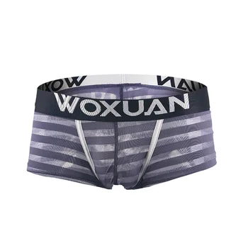WOXUAN Lencería Sexy para Hombres Boxeadores de la Ropa interior de Raya de Malla Transparente la ropa interior de los Troncos Cortos de Alta Calidad Underpant