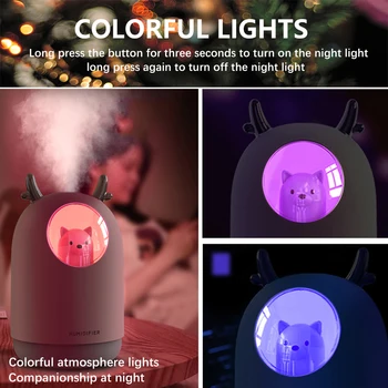USB Recargable de la Luz de la Noche Mascota Linda Atmósfera de la Lámpara Mini Humidificador de Aire del Hogar Dormitorio Silencio de Purificación de Aire 7-Luces de colores