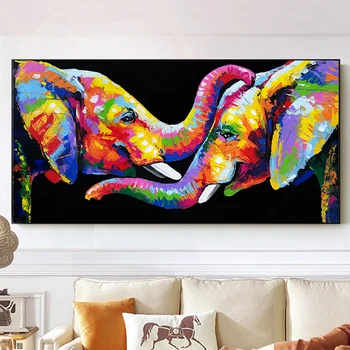 Abstracto Animales Coloridos Elefante Pinturas en Lienzo de Arte de la Pared Carteles y Grabados Par de Elefantes Imágenes para Vivir Decoración de la Habitación