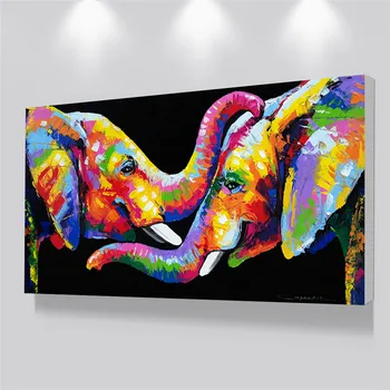 Abstracto Animales Coloridos Elefante Pinturas en Lienzo de Arte de la Pared Carteles y Grabados Par de Elefantes Imágenes para Vivir Decoración de la Habitación