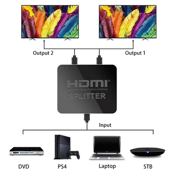 4K HDMI Splitter Vídeo Full HD 1080p con HDMI Switch Conmutador de 1X2 Split 1 en 2 Amplificador Dual de la Pantalla De HDTV DVD Para PS3 Xbox