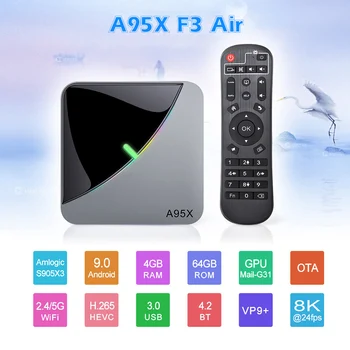 Nueva A95X F3 Aire Caja de TV Android 9.0 2 GB/4 gb de RAM y 64GB/32GB/16GB ROM Amlogic S905X3 8K 60fps Wifi Media Playe 8K smart TV box
