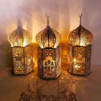 Fiesta musulmana de la Luz Ramadán, Eid Mubarak Decoraciones LED de Madera, Luces de Eid Mubarak Islam BRICOLAJE Parte de los Suministros Para la Decoración del Hogar