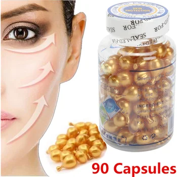 La vitamina E, Extracto Cápsulas Anti-arrugas Crema para Blanquear la Ve Suero Facial de la Peca de la Cápsula coreanas de Maquillaje Cuidado de la Piel 90Pcs/botella