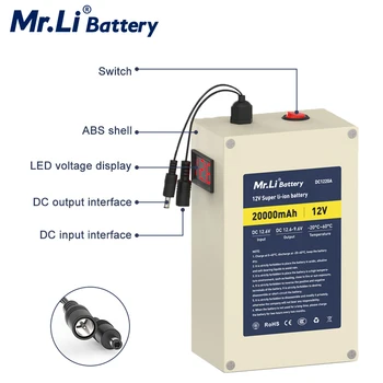El señor Li 12V 20Ah batería Recargable 18650 Batería de Iones de Litio Para el Almacenamiento de Energía de la Batería de Electrodomésticos, Buscador de los Pescados Con Cargador de 2A