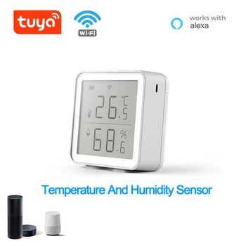Tuya WIFI Sensor de Temperatura Y Humedad en Interiores Higrómetro Termómetro Inteligente Vinculación Anormal Sensores Con Alexa Tuya App