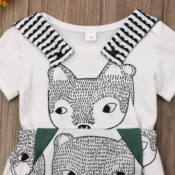 De Bebé recién nacido de Animales Ropa de 2Pcs de Manga Corta T-shirt Babero Mono de Moda al aire libre Niño Traje