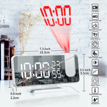 LED Digital Reloj de Alarma el Reloj de la Tabla de Electrónica de Escritorio Relojes USB Radio FM Tiempo Proyector Función de Repetición de alarma del Reloj de la Decoración del Hogar