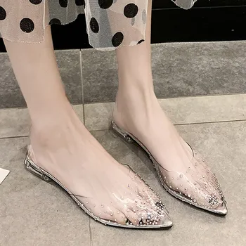 Zapatos de las mujeres Para el año 2019 Nuevas Mujeres Sandalias Planas de los Tacones de la Mujer Transparente Punta de los Pies Sandalias zapatos de mujer sandalia feminina 12