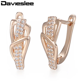 Davieslee 585 Oro Rosa Geométrica en Forma de Aretes Pavimentado Cubic Zirconia Pendientes Para las Mujeres de la Moda de Joyería de Regalo de Boda DGE156