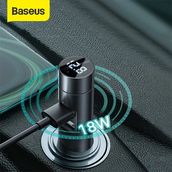 Baseus 18W Cargador de Coche Transmisor FM Inalámbrico de manos libres Aux de Audio Reproductor de MP3 PPS Cargador Rápido Bluetooth 5.0 de Radio FM Modulador