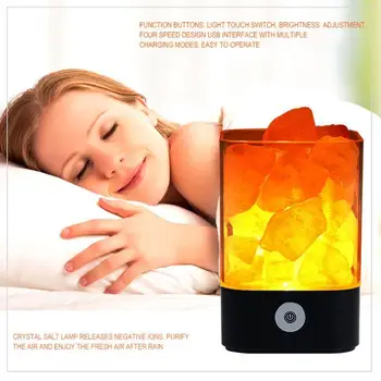 USB de Luz de Cristal Natural de Lámpara de Sal del Himalaya Purificador de Aire estado de Ánimo Creador del Dormitorio de la Decoración de la mesa de luz Niños lámpara de lava