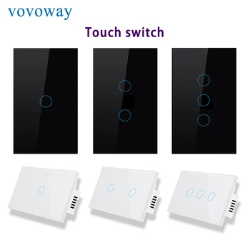 Vovoway toque el interruptor de la luz de vidrio templado panel de incendios control de alambre NOSOTROS estándar 1/2/3gang etiqueta engomada de la pared del interruptor interruptor de