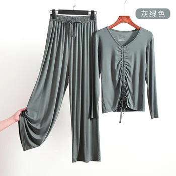 2 piezas de conjunto de las mujeres chándales Baile de Disfraces Ropa de Ejercicio 2020 de Manga Larga de Modal Clásica camisa Suelta de+Pantalones Conjunto