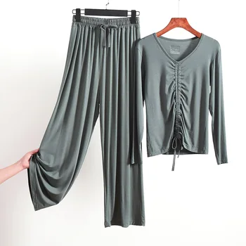 2 piezas de conjunto de las mujeres chándales Baile de Disfraces Ropa de Ejercicio 2020 de Manga Larga de Modal Clásica camisa Suelta de+Pantalones Conjunto