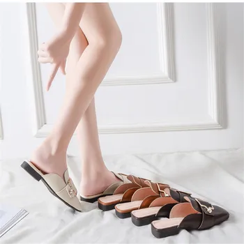 Chica de Moda de las Mulas, Zapatos de las Señoras de Color Puro Zapatillas Cómodas para la Mujer Antideslizante Sandalias al aire libre de la Casa de Diapositivas de Gran Tamaño 34-44