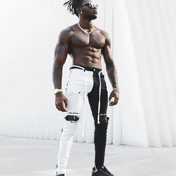 2020 Hombres de la Moda agujero Skinny Jeans Masculinos Ciclista de Hip Pop Ciclista de Ropa para Hombre con Cremallera Arrancó los Pantalones Otoño Nuevo