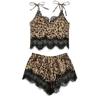 Chicas Sexy Lindo De Encaje De Impresión De Leopardo Pijamas De Las Mujeres De La Moda De La Ropa Interior De Los Pantalones Cortos Casuales De Las Señoras De Conjuntos De Pijama De Verano De 2020
