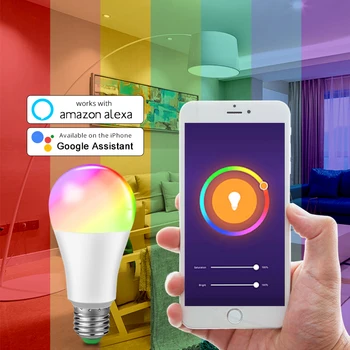 15W WiFi RGBW LED Smart de la Bombilla de la Ampolla del LED E27 B22 E14 Inteligente WiFi Lámpara APP para teléfonos Móviles IOS alexa Google Assistant