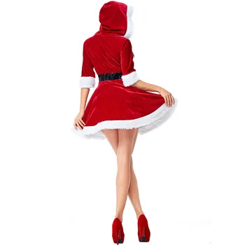 De alta Calidad de Terciopelo Miss Santa Claus Traje Sexy de Navidad NAVIDAD Dulce de color Rojo Vestido de Fantasía