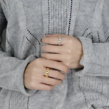Japón Popular de Corea de la Plata Esterlina 925 Anillo Hueco COMPLEMENTOS de Geometría Simple de la Cadena Femenina de Apertura del Anillo de Plata Anillo de anillos apilables