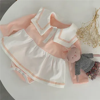 Otoño de Manga Larga Bebé Monos de Coincidencia de Color de Marinero Collar de Trajes de Vestido de Princesa de Rastreo de Ropa de bebé, ropa niña