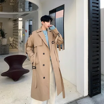 Los Hombres De Japón Estilo Streetwear De La Vendimia De La Moda Casual De Color Caqui Abrigo Prendas De Abrigo Masculino Suelta Larga Chaqueta De Abrigo Cazadora