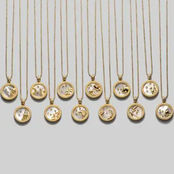 NUEVA Plata de ley 925 12 Constelaciones de la Moneda del Collar de la Declaración de Shell Colgante de Collar de las Mujeres de la Joyería de la Cadena de Clavícula