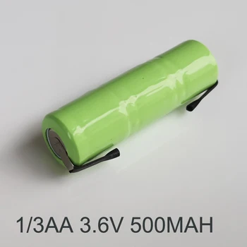 1-5 X 3.6 V 1/3AA recargable Ni-Mh batería de 500mah 1/3 AA de nimh de la célula con la soldadura de las pestañas y enchufe