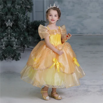 La bella y la ia Carnaval de Disfraces de Navidad de las Niñas de la Princesa Belle Vestido de Noche Vestidos de Bebé de Lujo de la Belle Vestido para los Niños