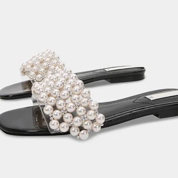 MISMO Diseño de Moda 2020 Damas Perlas zapatillas y sandalias Planas con el Talón de las Mujeres se desliza Fuera de