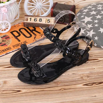 SWONCO Fashon Zapatos de Plástico Jalea Sandalias de las Mujeres Flats, Zapatos de Verano De 2020 de la Cadena de Moda Sandalias de Playa Señora Sandalias Negro/blanco
