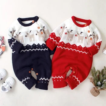 Bebé Niños Niñas Suéter Traje de Navidad Ropa de Niños Mameluco de Renos de Manga Larga Elk Impreso de Año Nuevo Traje de 3 a 18 Meses