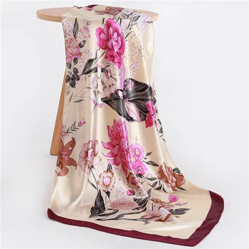 2020 Verano Nueva Plaza de la Seda de la Bufanda de las Mujeres del Diseñador de la Impresión Floral de Raso Bufandas para Dama Pañuelo Foulard Bufandas Mujeres Pañuelo para el cuello