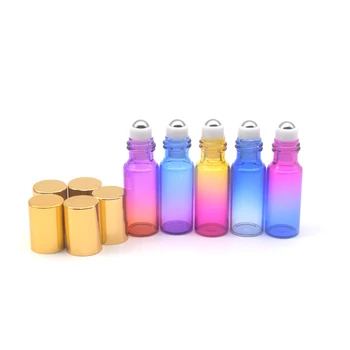 100pcs 5ml de Gradiente de Color de Vidrio de Rodillos de la Botella de Vacío de Perfume de Aceite Esencial de Prueba de la Muestra de la Botella Roll-On Frasco de Vidrio con tapa de Oro