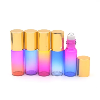 100pcs 5ml de Gradiente de Color de Vidrio de Rodillos de la Botella de Vacío de Perfume de Aceite Esencial de Prueba de la Muestra de la Botella Roll-On Frasco de Vidrio con tapa de Oro