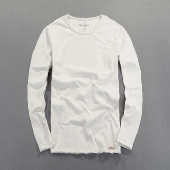 2018 Primavera de los hombres T-shirt de manga larga Delgado cuello redondo del color sólido de algodón T camisa de los hombres casual de la marca de los hombres de la camiseta de la camiseta camisa